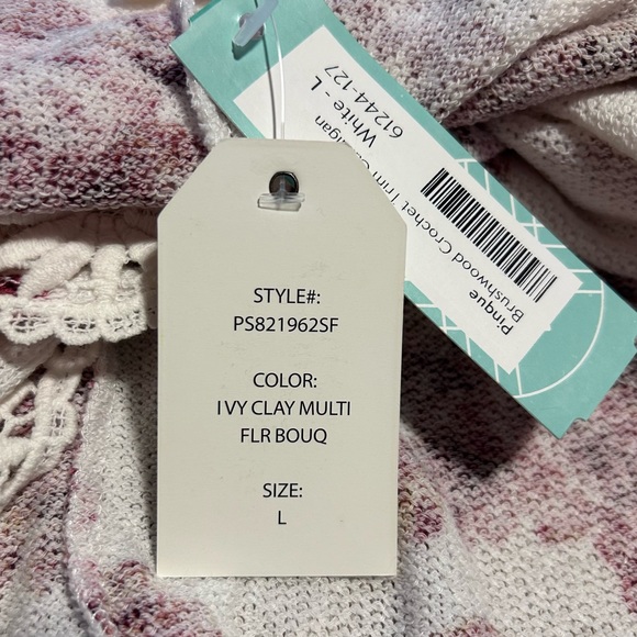 Pinque Stitch Fix Brushwood Crochet Trim Open Floral Cardigan | NWT | Size L - Picture 9 of 11